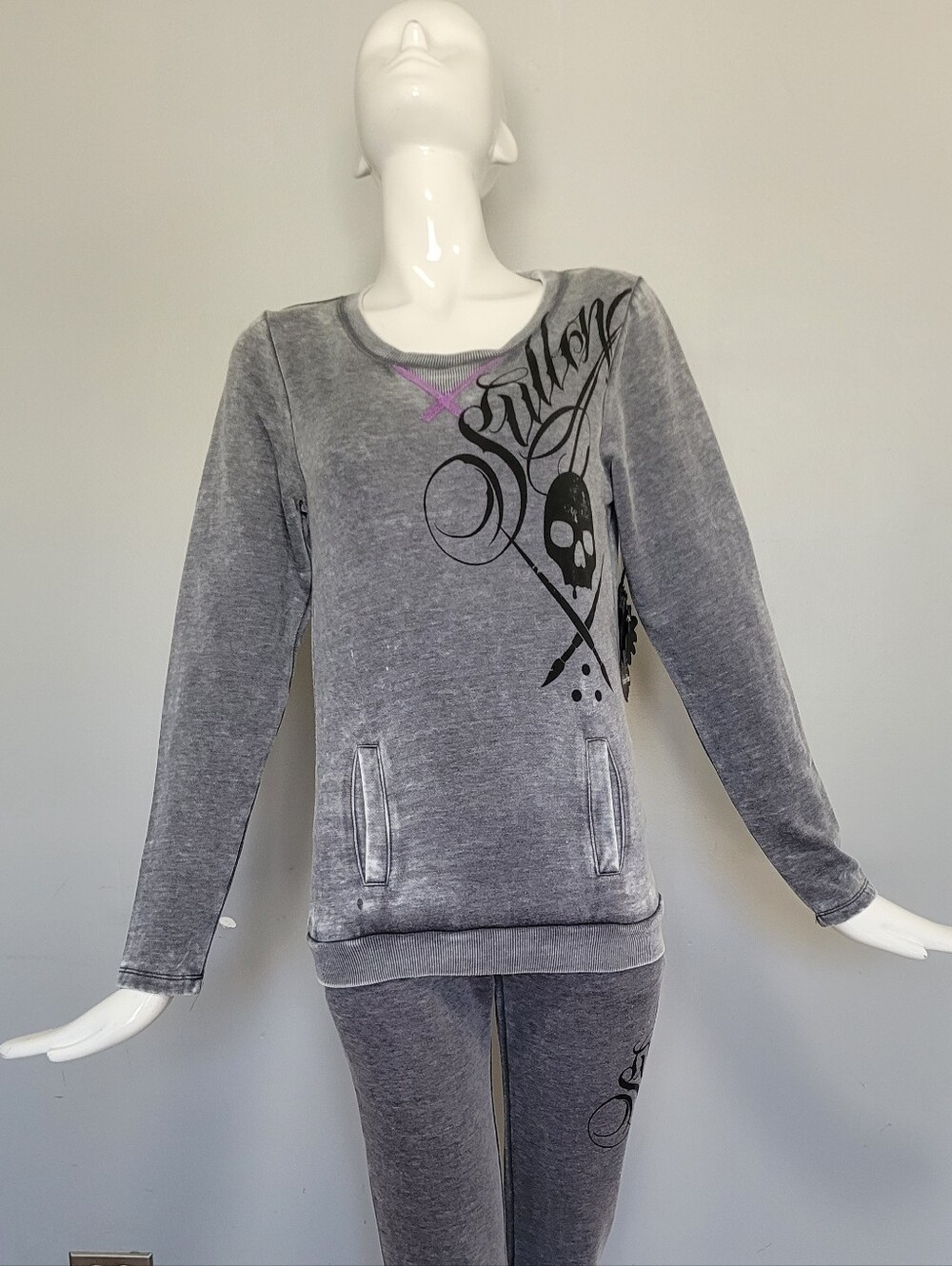 Sullen Clothing "Angel Break" Burned Out Graphic Fleece Sweatshirt, BNWT, Sz XS